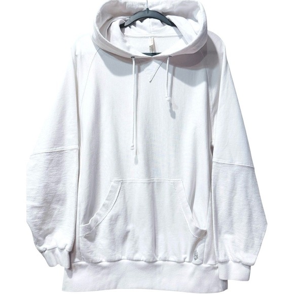 Free People Tops - Free People FP Movement White 100% Cotton Oversized Mixed Textile Hoodie Medium